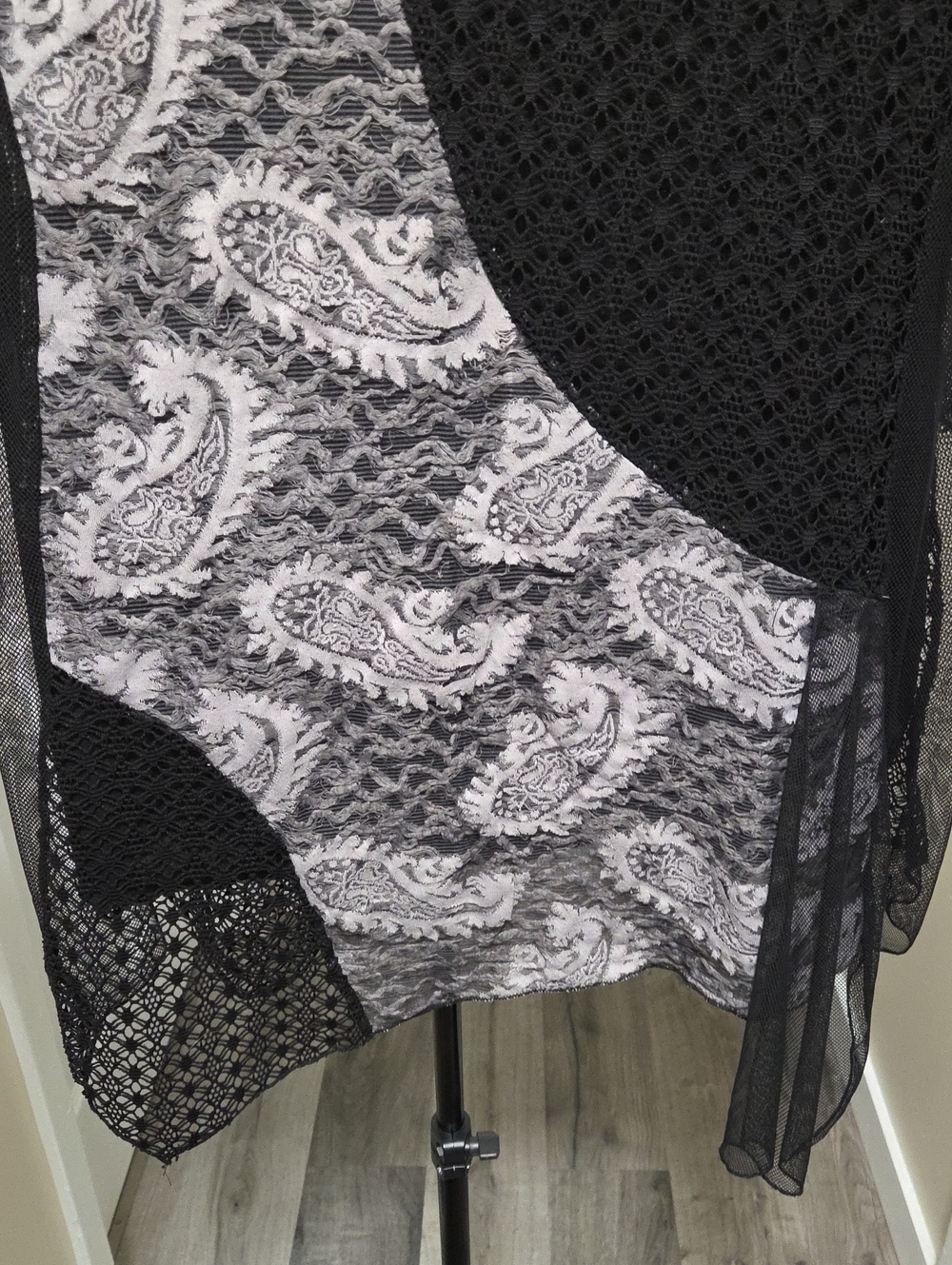 Papa Vancouver Black Gray Paisley Mesh Lace Overlay Tunic Top Fairy Grunge Boho - Picture 6 of 11